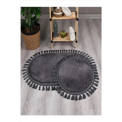 Myevilla My Evilla Modern Simirna Dekoratif Peluş Oval Ponpon Saçaklı Klozet Takımı simirnaa-ovalörgü-50x80