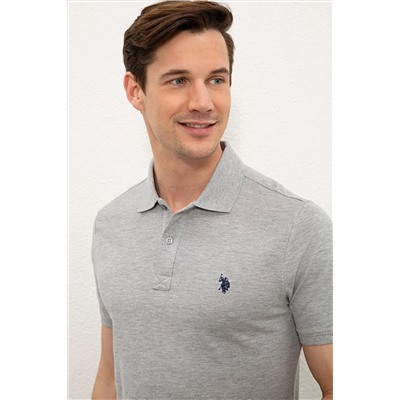 Erkek Gri Melanj Basic Polo Yaka Tişört