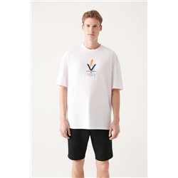 Avva Beyaz Oversize %100 Pamuk Bisiklet Yaka Baskılı T-shirt A31Y1154