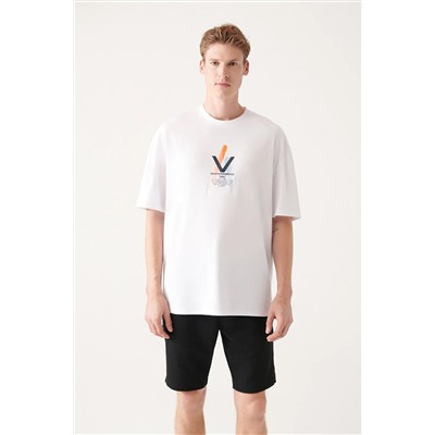 Avva Beyaz Oversize %100 Pamuk Bisiklet Yaka Baskılı T-shirt A31Y1154