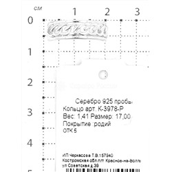 Кольцо из серебра родированное 925 пробы К-3978-Р