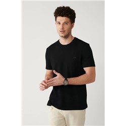 Avva Erkek Siyah Bisiklet Yaka Sırt ve Göğüsü Logo Baskılı T-shirt A32Y1091