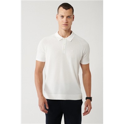 Avva Erkek Ekru Polo Yaka Kolları Örgü Detaylı Standart Fit Normal Kesim Rayon Triko T-shirt A32y5018 A32Y5018