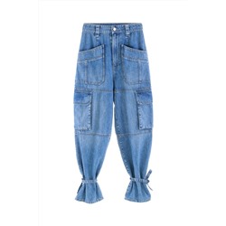 Vaquero mom fit de tiro alto Azul