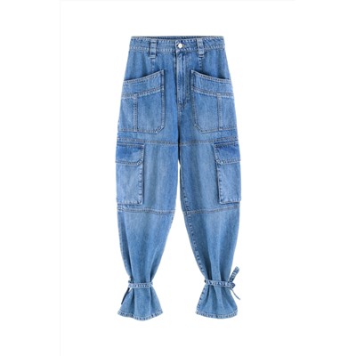 Vaquero mom fit de tiro alto Azul