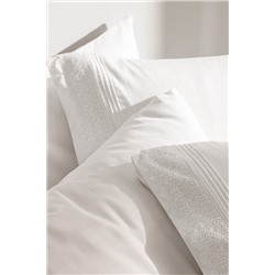 Magou King Size %100 Pamuk Brodeli Saten Nevresim Takımı - Beyaz
