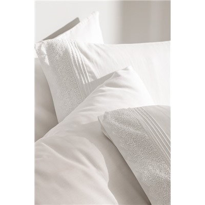 Magou King Size %100 Pamuk Brodeli Saten Nevresim Takımı - Beyaz