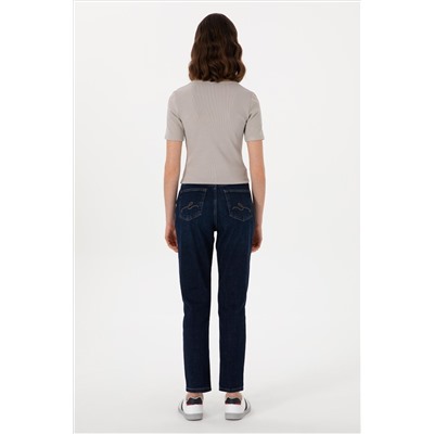 Kadın Mavi Jean Mom High Waist Fit Pantolon