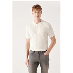 Avva, Erkek Beyaz Pamuklu Ajur Desenli Polo Yaka Triko T-shirt A31y5031