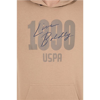 Erkek Camel Kapüşonlu Sweatshirt