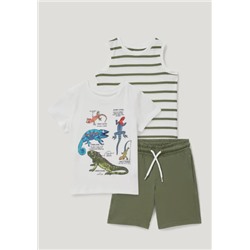 Set - short sleeve T-shirt, top and sweat shorts - 3 piece