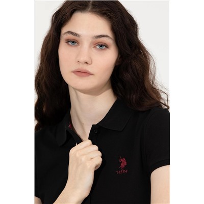 Kadın Siyah Basic Polo Yaka Tişört
