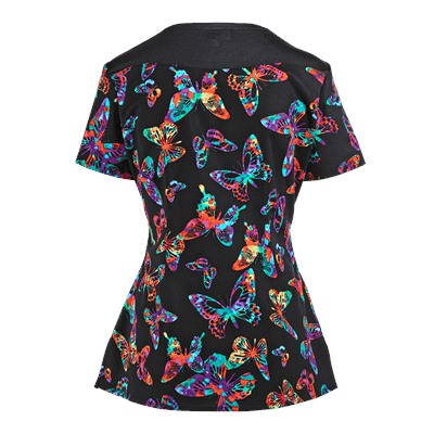 White Cross Scrubs Fly Dye Print Top