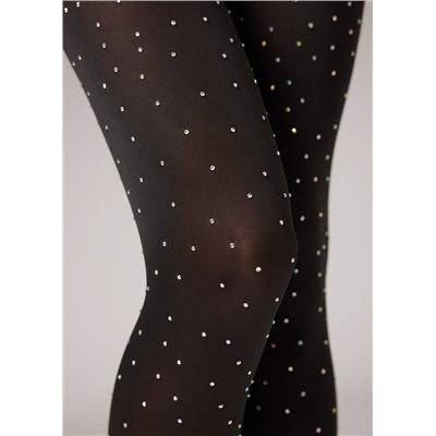 Blickdichte Strumpfhose aus Mikrofaser mit changierendem Strass