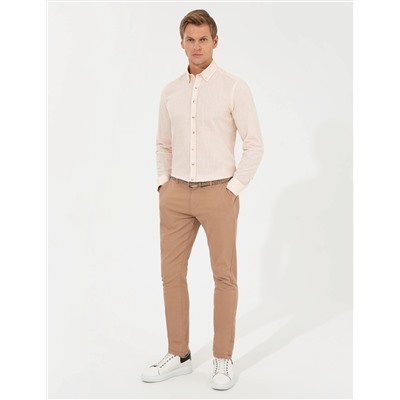 Açık Sarı Slim Fit Uzun Kollu Gömlek