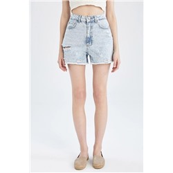 Defacto Mom Fit Yırtık Detaylı Jean %100 Pamuk Şort X6842AZ22SM