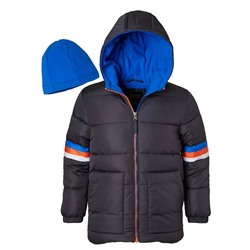 IXTREME Big Boys Sleeve Stripe Puffer Jacket with Fleece Hat, 2 Piece Set