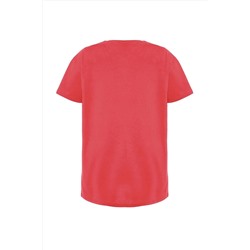 Pembe Bisiklet Yaka slogan Baskılı %100 Pamuk Örme Büyük Beden T-shirt Elbise TBBSS23AH00162