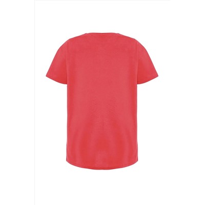 Pembe Bisiklet Yaka slogan Baskılı %100 Pamuk Örme Büyük Beden T-shirt Elbise TBBSS23AH00162
