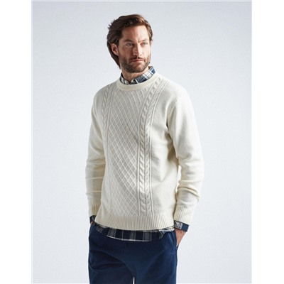 Braided Knitted Jumper, Men, White