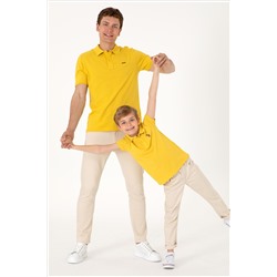 Erkek Regular Fit Polo Yaka Sarı Basic Tişört