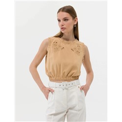 Bej Crop Top Kolsuz Bluz