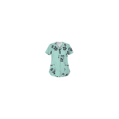 UA Spacious Bouquet Cool Blue Snap Front Scrub Top