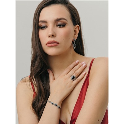 Кольцо из чернёного серебра с ониксом и марказитами 925 пробы HR1119-ON