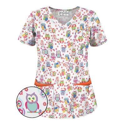 UA Who Done It White Print Scrub Top