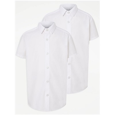 White Boys Slim Fit Short Sleeve School Shirt 2 Pack