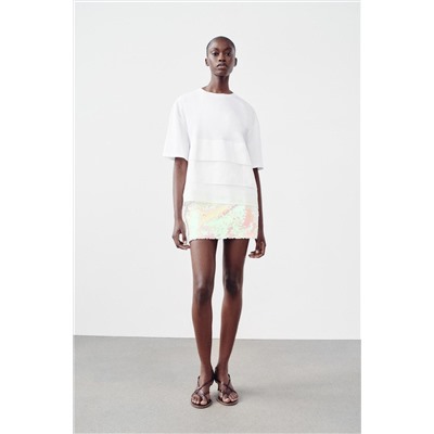 CONTRAST BOX PLEAT T-SHIRT