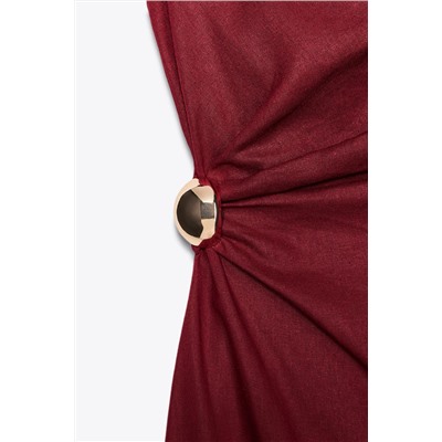 LINEN BLEND DRAPED MIDI DRESS