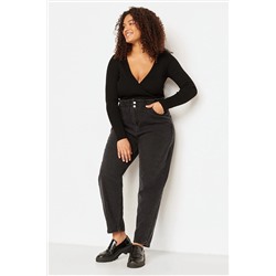 Trendyol Curve Antrasit Yüksek Bel Beli Lastikli Mom Jeans TBBSS22JE00009