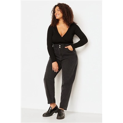 Trendyol Curve Antrasit Yüksek Bel Beli Lastikli Mom Jeans TBBSS22JE00009