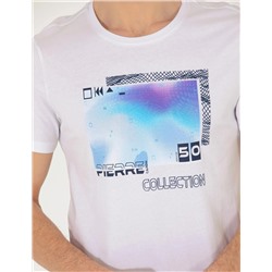 Beyaz Slim Fit Baskılı Bisiklet Yaka Tişört