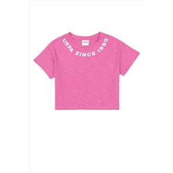 Kız Çocuk Pembe Bisiklet Yaka Crop Tişört