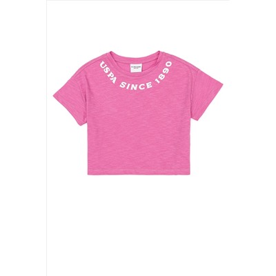 Kız Çocuk Pembe Bisiklet Yaka Crop Tişört