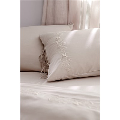 Loris King Size %100 Pamuk Nakışlı Nevresim Takımı - Bej