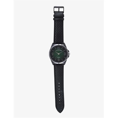 MENS BLACK STRAP GREEN FACE WATCH