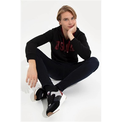 Erkek Siyah Kapüşonlu Basic Sweatshirt