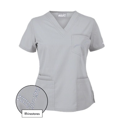Butter-Soft Scrubs by UA™ 4-Pocket V-Neck Top w/ Rhinestone Detail