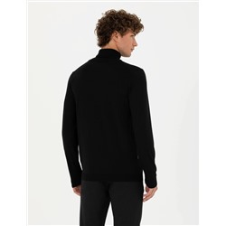 Siyah Slim Fit Balıkçı Yaka Basic Triko Kazak