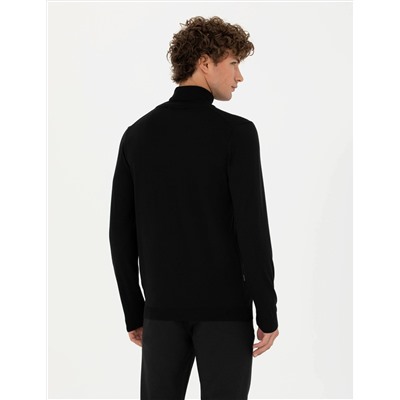Siyah Slim Fit Balıkçı Yaka Basic Triko Kazak