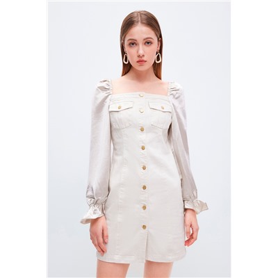 Vestido camisero vaquero Beige