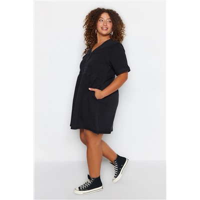 Antrasit Belden Açılan/Skater V Yaka Denim Elbise TBBSS23AH00078