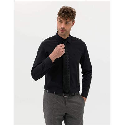 Siyah Slim Fit Uzun Kollu Basic Gömlek