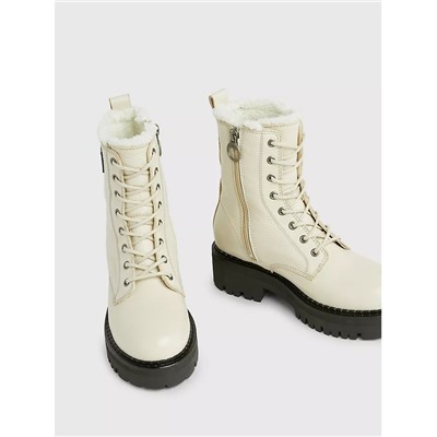 TOMMY JEANS TJ FLAG LOGO FLEECE-LINED LEATHER BOOT
