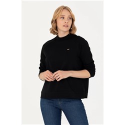 Kadın Siyah Bisiklet Yaka Sweatshirt