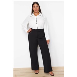 Trendyol Curve Siyah Kemeri Cırtlı Pileli Wide Leg Örme Büyük Beden Pantolon TBBSS24AR00035