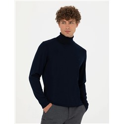 Lacivert Slim Fit Balıkçı Yaka Basic Triko Kazak
